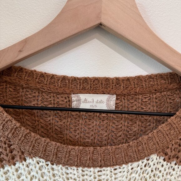 Altar'd State Striped Chunky Knit Sweater XS/S Brown Cream Blue Oversized Boho - Picture 2 of 5